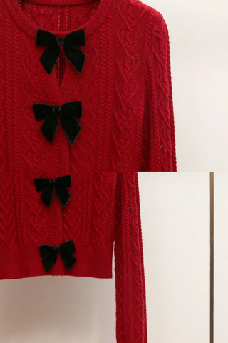 Chic Cable-Knit Sweater with Velvet Bows