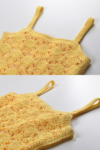 Sunbeam Sleeveless Yellow Crochet Sleeveless Knit Mini Dress