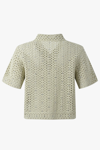 Crochet Button-Up Shirt with Rhinestone Details
