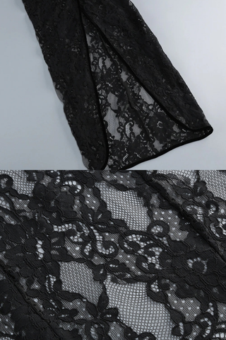 Sheer Lace Corset Maxi Dress with Floral Hip Details