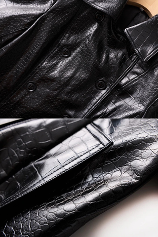 Croc-Texture Faux Leather Trench