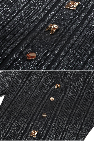 Knit Ribbed Button-Down Flare Maxi Dress with Fluted Cuffs – Long Sleeve Bodycon Elegant Style