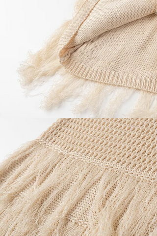 Solid Tassel Layered Knit Mini Dress – Sleeveless Round Neck Boho Chic