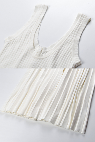 Sleeveless Ribbed Knit Long  Dress with Button-Front & Flared Hem