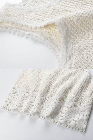Ivory Crochet Lace Hem Sleeveless Top & High-Waist Shorts Set