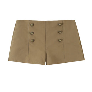 Military-Inspired Stand Collar Long Sleeve Jacket & High Waist Tailored Shorts Set