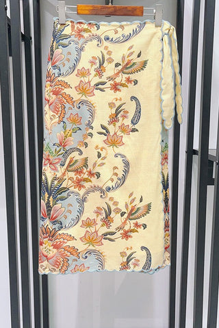 Embroidered Floral Short Sleeve Top & Wrap Midi Skirt Set