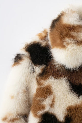 Vintage Pattern Faux Fur Zip-Up Coat