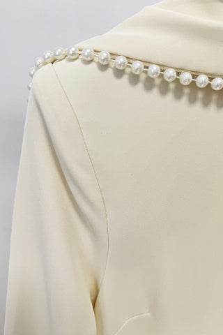 Pearl Trim Minimal Design Dress – Chiffon Material, Long Flared Sleeves