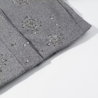 Embellished Wool Short Jacket – Grey High Neck Coat with Crystal Beads & Sequins