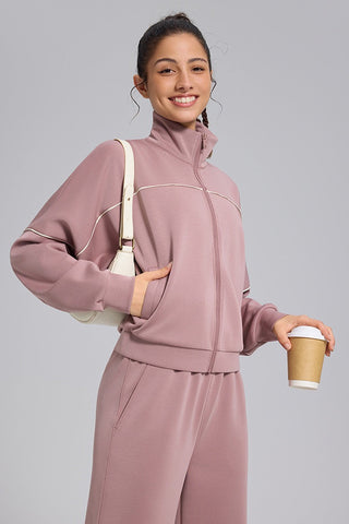 Relaxed Fit Zip-Up Jacket and Wide Leg Pants Set