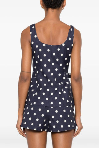 Polka Dot Top & Skort Set – Gold Button Detail, Side Buckle Accent & High-Waisted Skort
