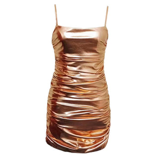 Golden Sleeveless Metallic Backless Body-con Mini Dress