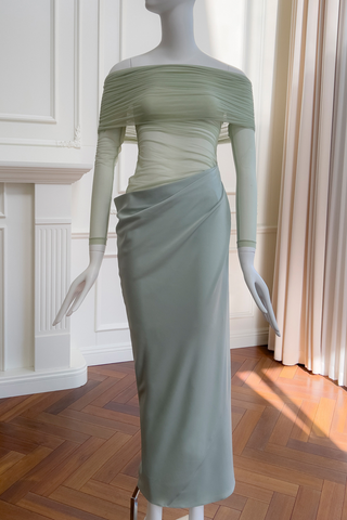 Noir Veil Draped Sheer Long Dress