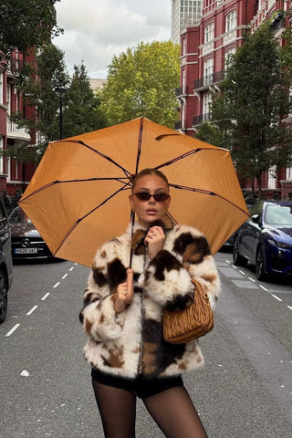 Vintage Pattern Faux Fur Zip-Up Coat