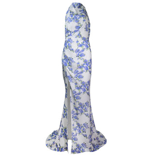 Grecian Floral Backless Long Dress