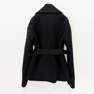 Wool-Blend Belted Short Coat with Oversized Lapel Collar