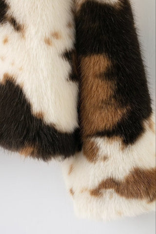 Vintage Pattern Faux Fur Zip-Up Coat