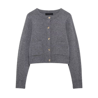 Gold Button Knit Cardigan and A-Line Mini Skirt Set