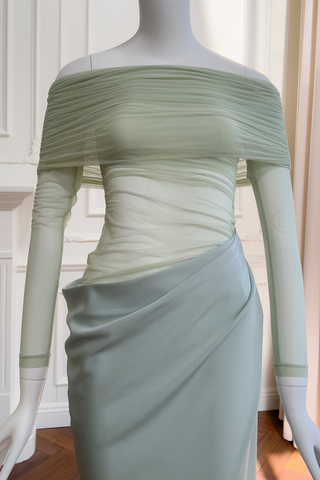 Noir Veil Draped Sheer Long Dress