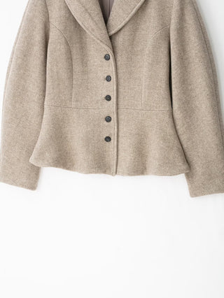 Herringbone Wool-Look Long Sleeve Peplum Jacket with Shawl Collar