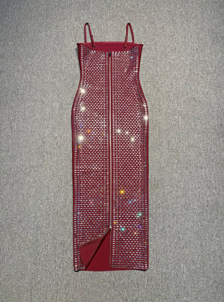 Crystal Bandage Long Dress – Spaghetti Straps, Body-Hugging Fit