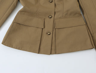 Military-Inspired Stand Collar Long Sleeve Jacket & High Waist Tailored Shorts Set