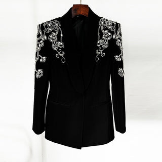 Crystal Embellished Long Sleeve Tailored Blazer & Mermaid Skirt Set