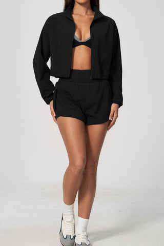 Cropped Zip-Up Jacket & High-Waisted Shorts Set