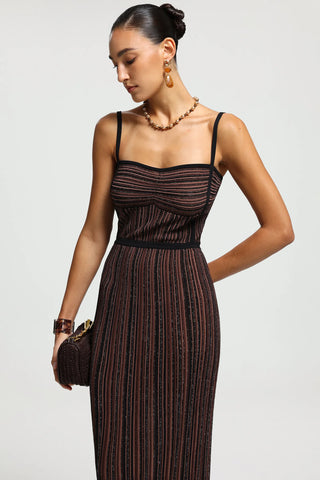 Sparkle Ribbed Sweetheart Neck Sleeveless Long Dress