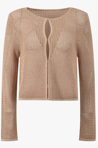 Lightweight Long Sleeve Crochet Knit Top with Openwork Design