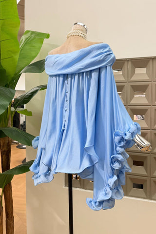 Off-Shoulder Flowing Chiffon Mini Set with Soft Ruffle Details