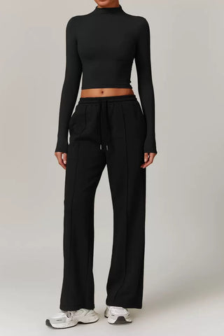 Seamless Mock-Neck Long Sleeve Crop Top & Straight-Leg Jogger Set