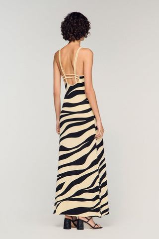 Sleeveless Zebra Print Knit Long Dress with Double Shoulder Straps