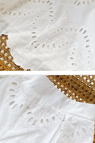 Embroidered Top & Shorts Set – Relaxed Fit, Scalloped Hem & Elastic-Waist Shorts