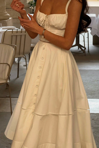 Romantic Corset Waist Midi Dress with Adjustable Lace-Up Back and Wide Straps