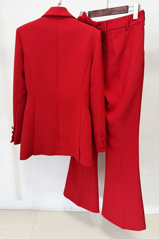 Floral Detail Tailored Suit Set – Structured Blazer & Wide Leg Pants