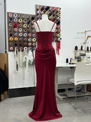 Structured Corset Back Long Dress with Draped Silhouette