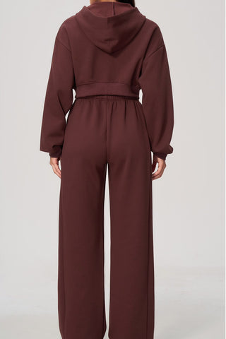 Cropped Zip-Up Hoodie & Wide-Leg Sweatpants Set