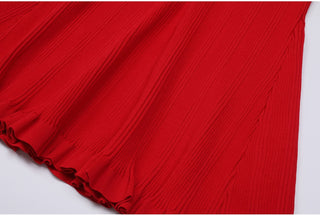 Ribbed Knit Long Dress with Pearl Trim Details & Long Sleeves