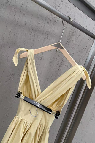Tie-Shoulder V-Neck Open Back Flared Midi Dress