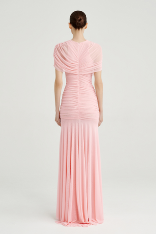 Ruched Off-Shoulder Long Dress – Draped Top & Flowing Skirt