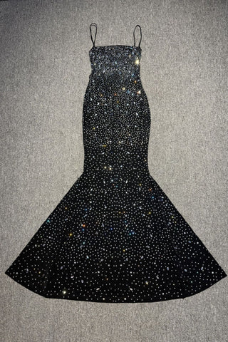 Crystal Embellished Backless Evening Mesh Long Dress