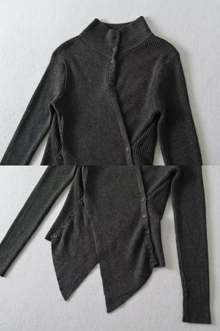 High-Neck Asymmetric Ribbed Top