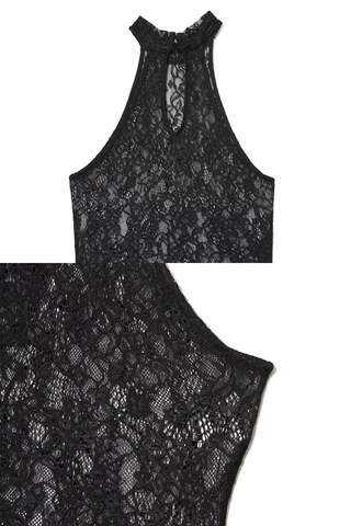 Lace Halter Sleeveless Long Dress with Ruched Waist