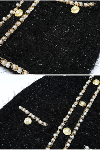 Sleeveless Tweed Mini Dress with Pearl Chain Trim & Structured Fit