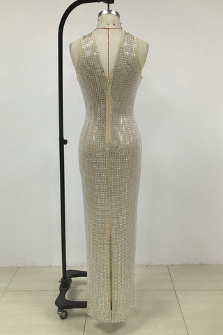 Radiant Crystal Mesh Gown with Sculpted Bust and Choker Detail