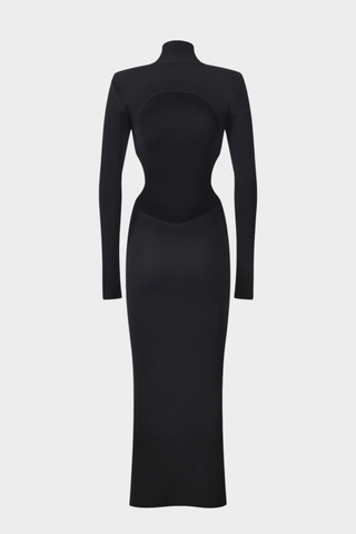 High-Neck Long Sleeve Backless Bodycon Long Dress