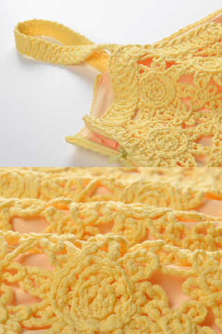 Sunbeam Sleeveless Yellow Crochet Sleeveless Knit Mini Dress