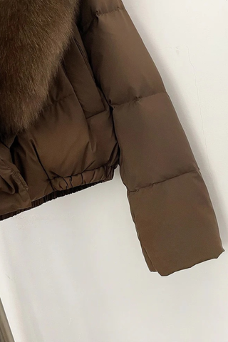 Cropped Puffer Jacket with Faux Fur Collar